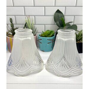 Pair Of Vintage Replacement Shades Frosted With Clear Glass Boarder